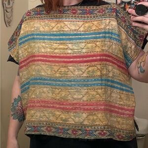 Upcycled Boho Kantha Boxy Crop Top - one size - handmade - reversible